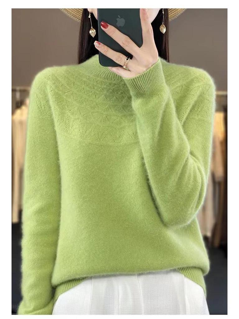 Women's Slim Cashmere Wool Sweater: Autumn/Winter Half-High Collar, Thick Seamless Knit Trend