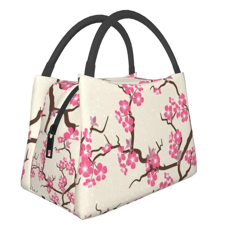 Cherry Blossom Insulated Lunch Tote Bag for Women Sakura Cherry Blossom Cherry Portable Thermal Cooler Food Lunch Box Travel