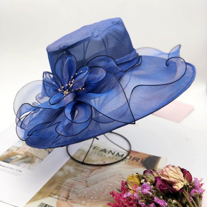 Chapeau d'été pour femme version coréenne protection solaire tissu anti-UV chapeau de soleil chapeau haut de forme en organza fleur à large bord maille