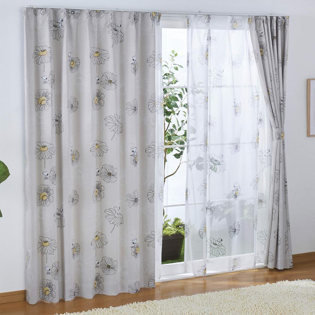 Peanuts Snoopy 2nd Class Light Blocking Heat Insulating Curtains Lace Curtains Set of 4 Flower Width 100 X Length 135cm + KO-1/KO-2