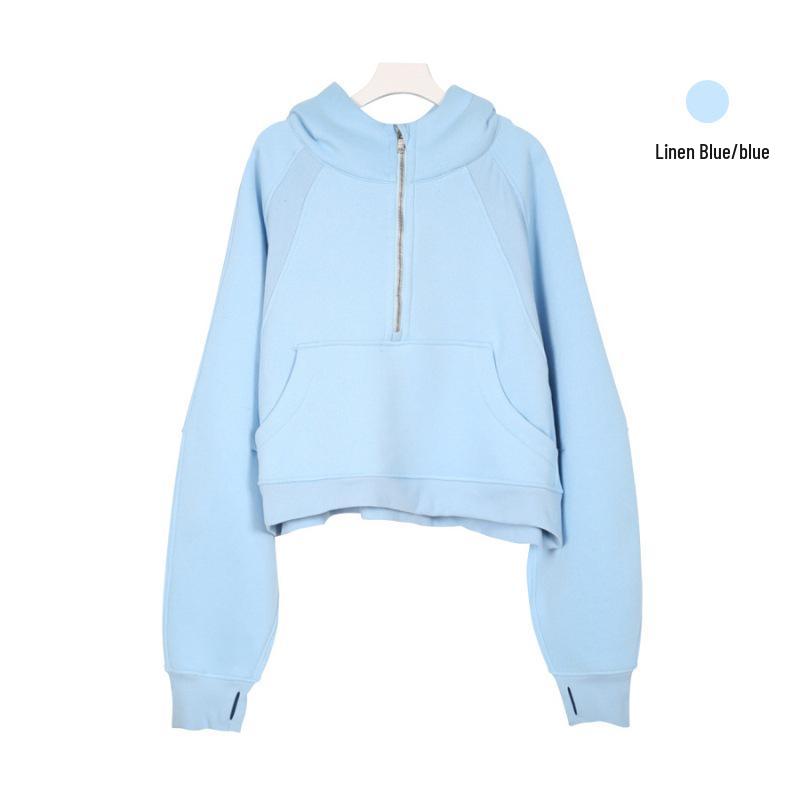 Women's Fleece-Lined Half-Zip Hoodie for Autumn/Winter - Slimming, Sporty, Versatile.