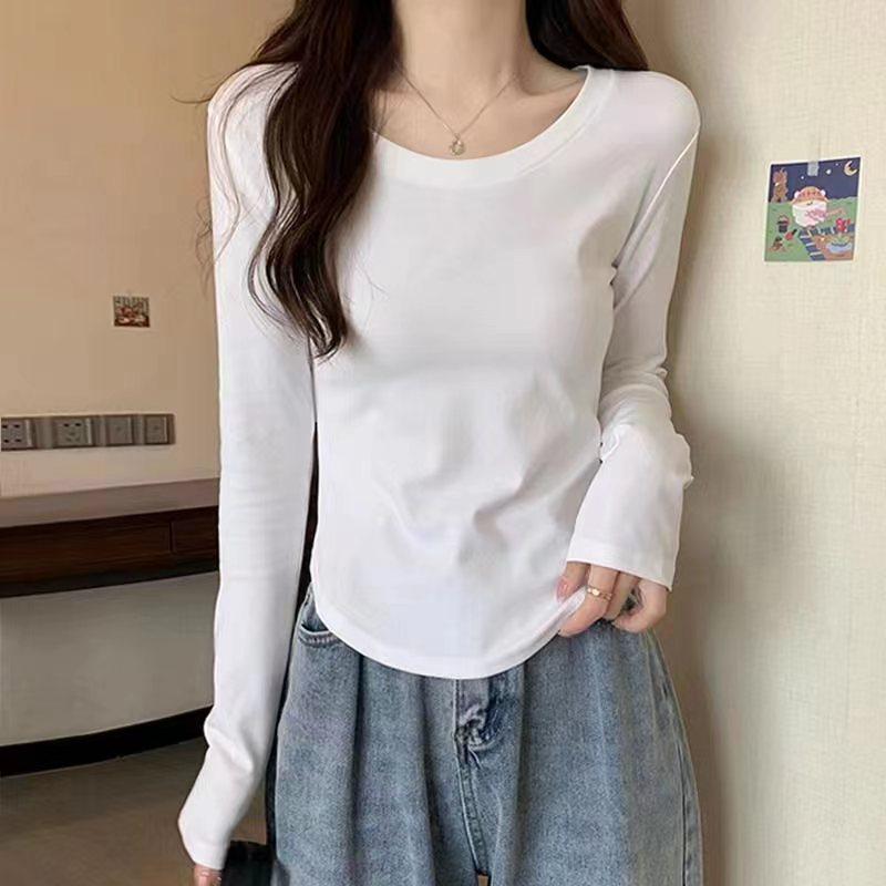 

Женская футболка с длинным рукавом и круглым вырезом, нишевый дизайн для начала осени - 95% хлопок Medium белый