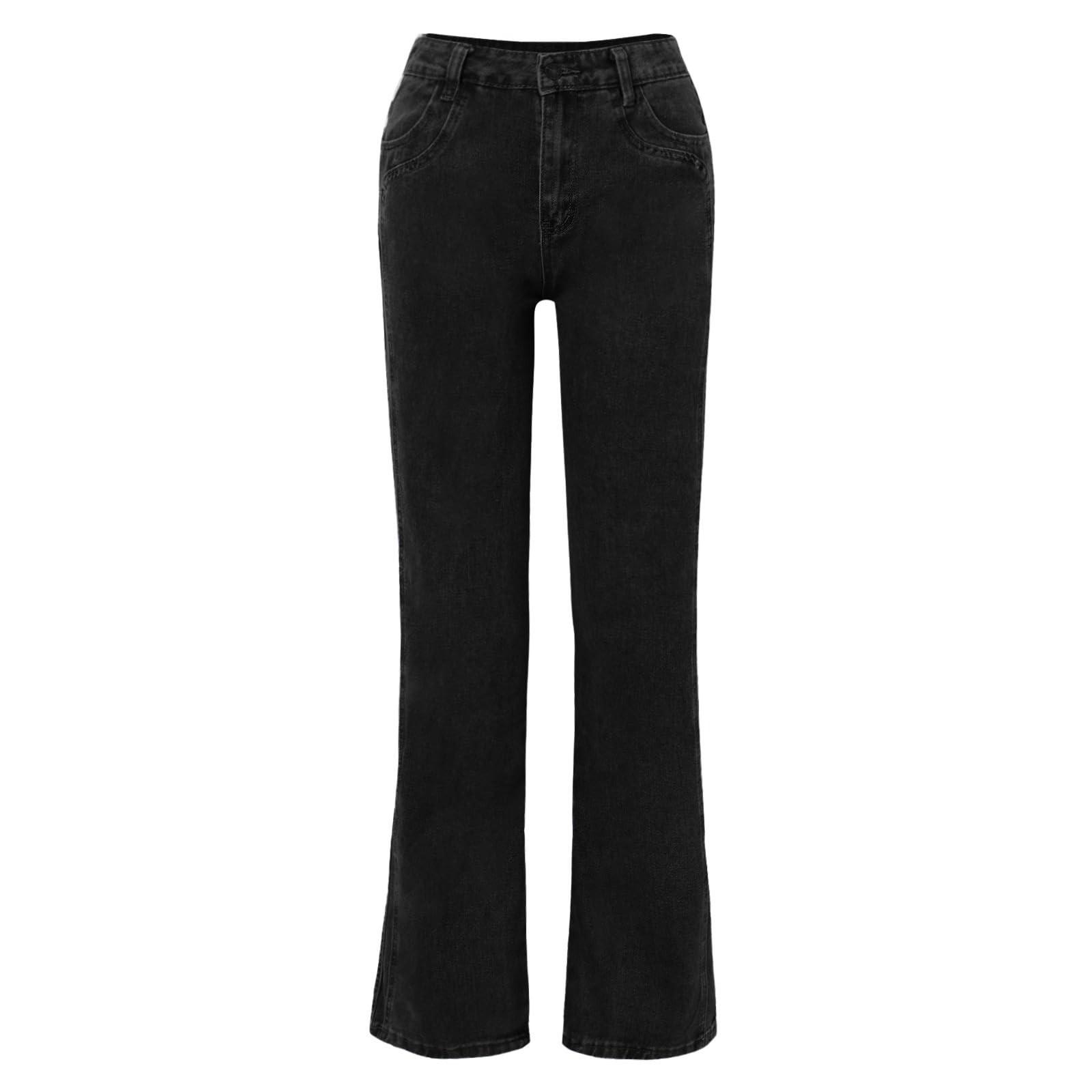 

Ретро-стирающиеся джинсы средней талии для похудения с отворотами и прямыми штанинами для женщин XL