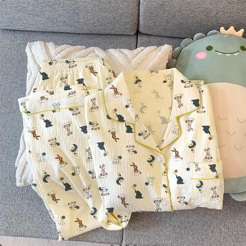 High-Value Japanese Cute Moon Bunny Printed Pajamas Women'S Long-Sleeved Casual Loungewear