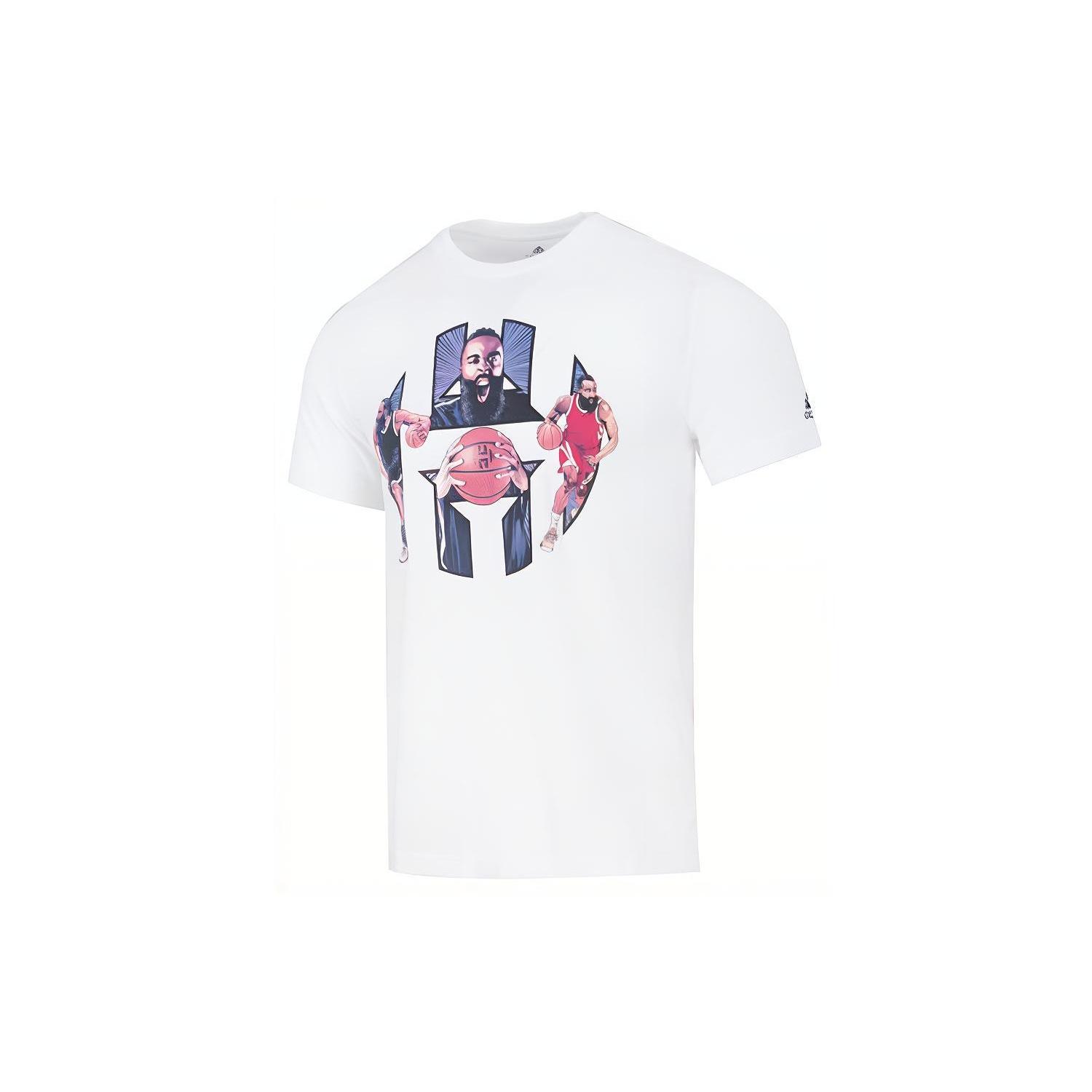 Men s adidas Harden Logo James Harden Character Printing Running Training Sports Short Sleeve White T-Shirt HS4326 XXL