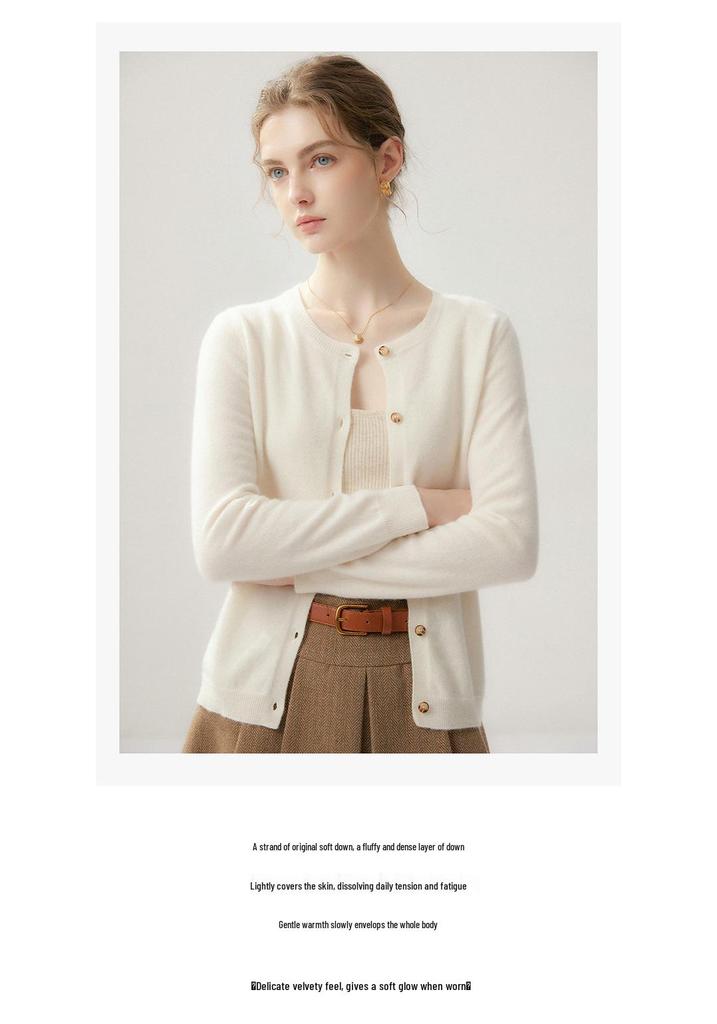 Elegant 100% Cashmere Round Neck Long Sleeve Outerwear