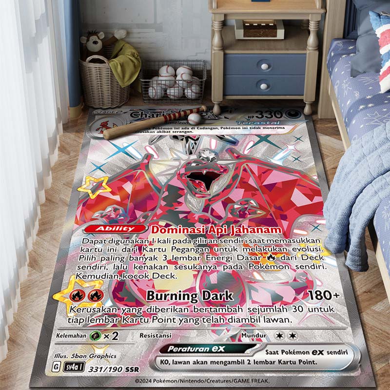 1 ks Karta Pokémon s potiskem Charizarda Koberec pro domácnost Obývací pokoj Ložnice Dětský pokoj Dekorace Protiskluzová podložka na podlahu Koberec do herní zóny Dárky
