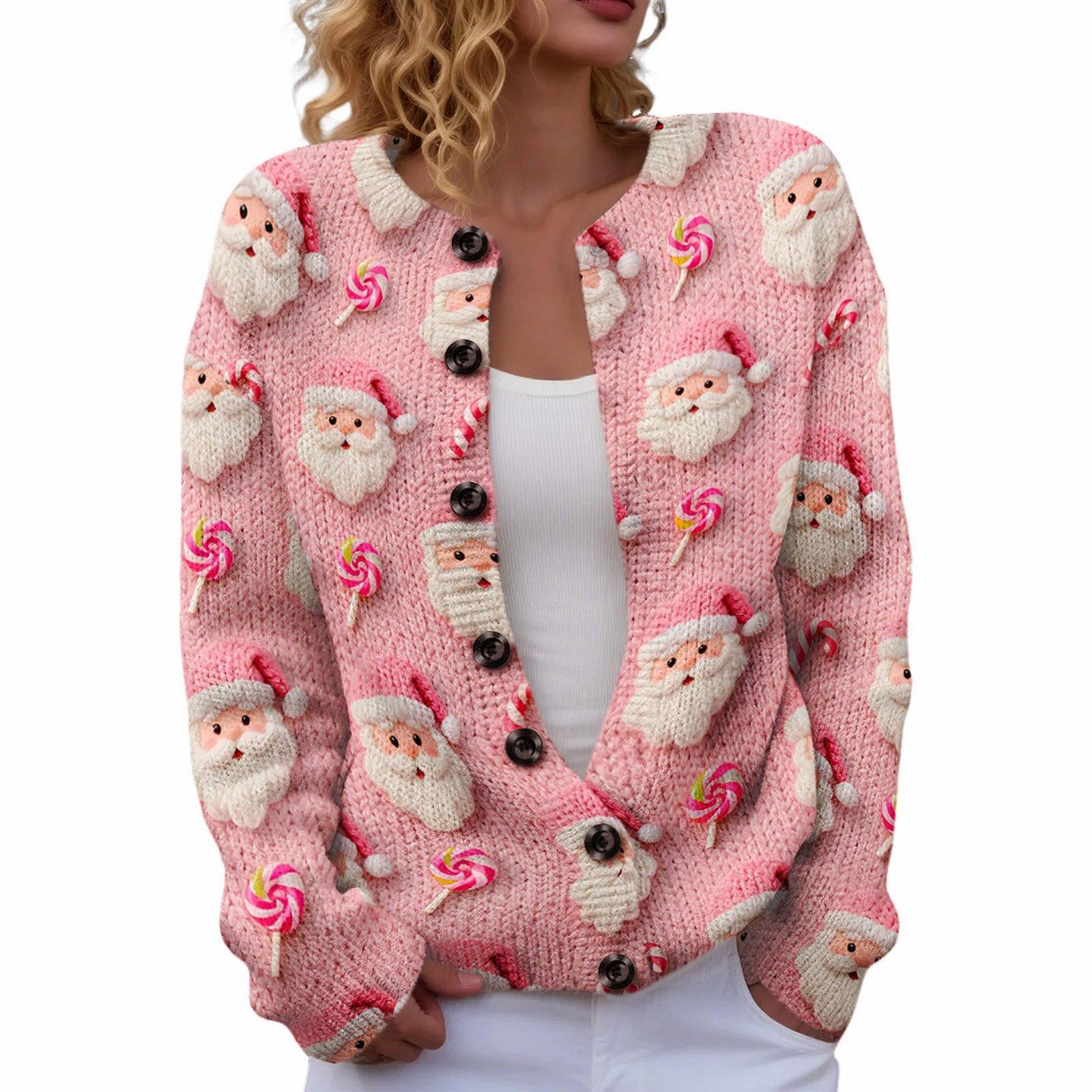 LXK-YK56-Christmas Crew Neck Cardigan 3D Digital Printed Sweater S