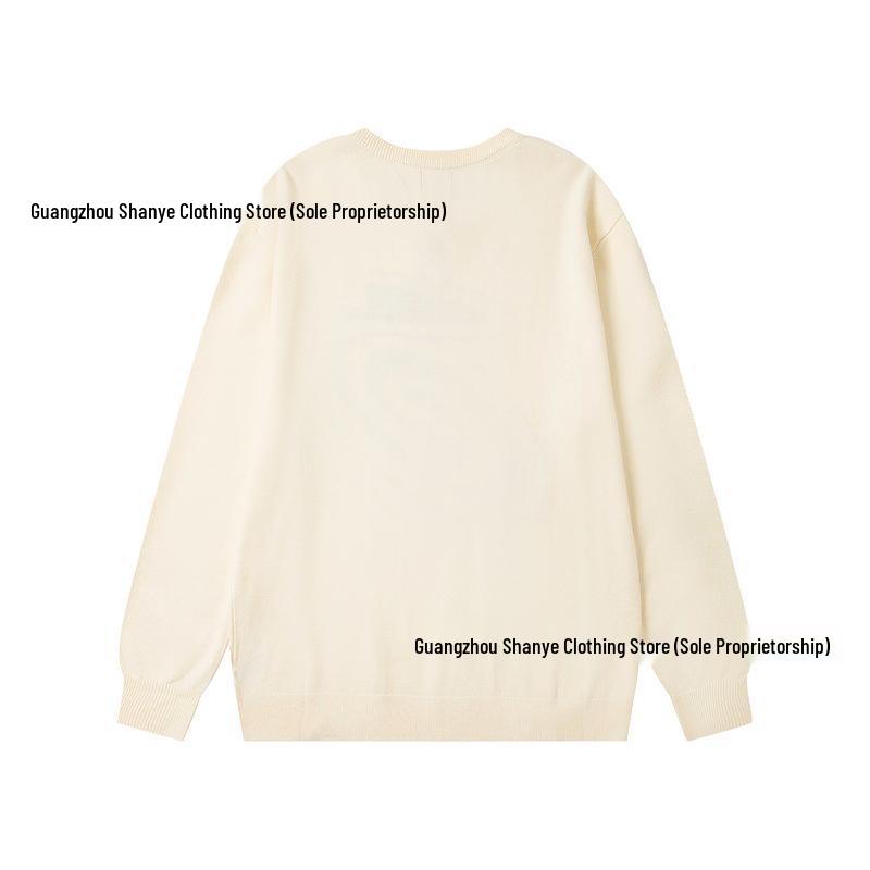 European & American Stüssy Arc Pattern Jacquard Round Neck Knit Sweater for Couples