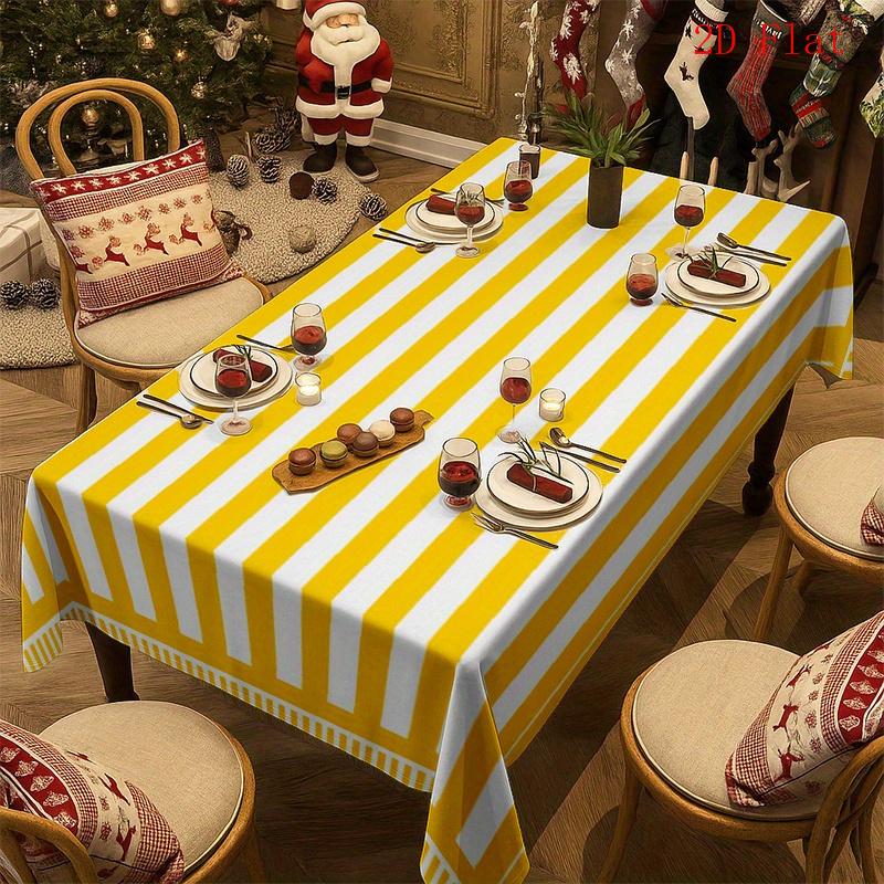 Jingyue Pet Unisex Yellow/White Striped Rectangle Tablecloth For Table Decorations Washable Farmhouse Kitchen Dining Table Cloth Picnic Party Decor