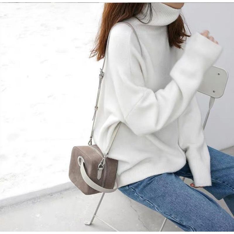 Rollkragenpullover Locker Lässig Damen Dick Warm Strickpullover Einfarbig Basic-Shirt Einfacher Pendelverkehr Herbst und Winter