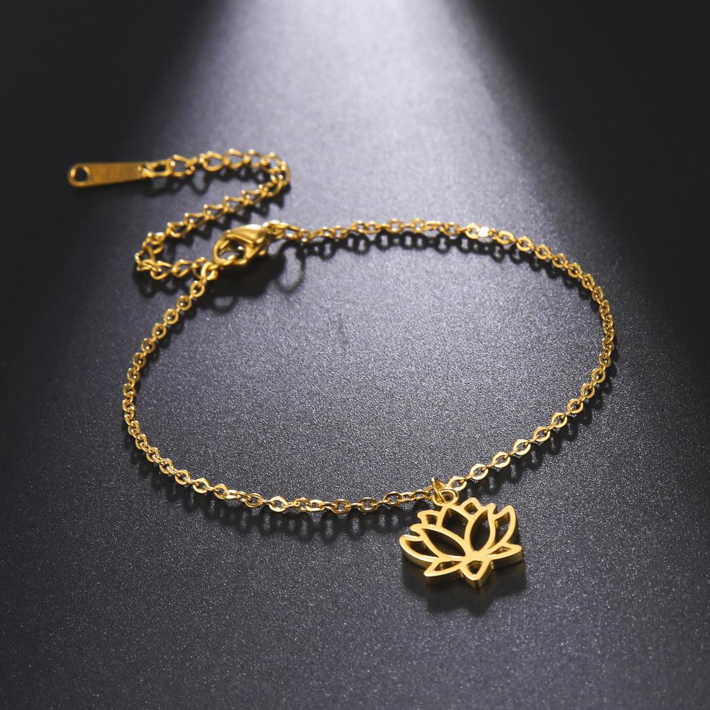 Women Lotus Flower Anklet Stainless Steel Bohemian Pendant Leg Foot Ankle Bracelet Beach Accessories Jewelry