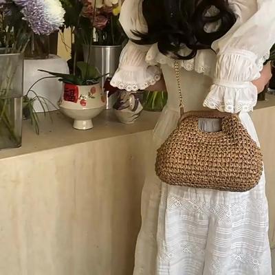 Yogodlns Retro Woven Clutch Bags for Women Straw Shell Chain Handbag Messenger Bag Ladies Holiday Beach Eco-friendly Crossbody Bag