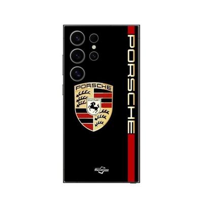 Telefoonhoesje - MANIACASE - Samsung Galaxy S25 Ultra - PORSCHE Logo - Flexibel - Zwart, Rood, Goud