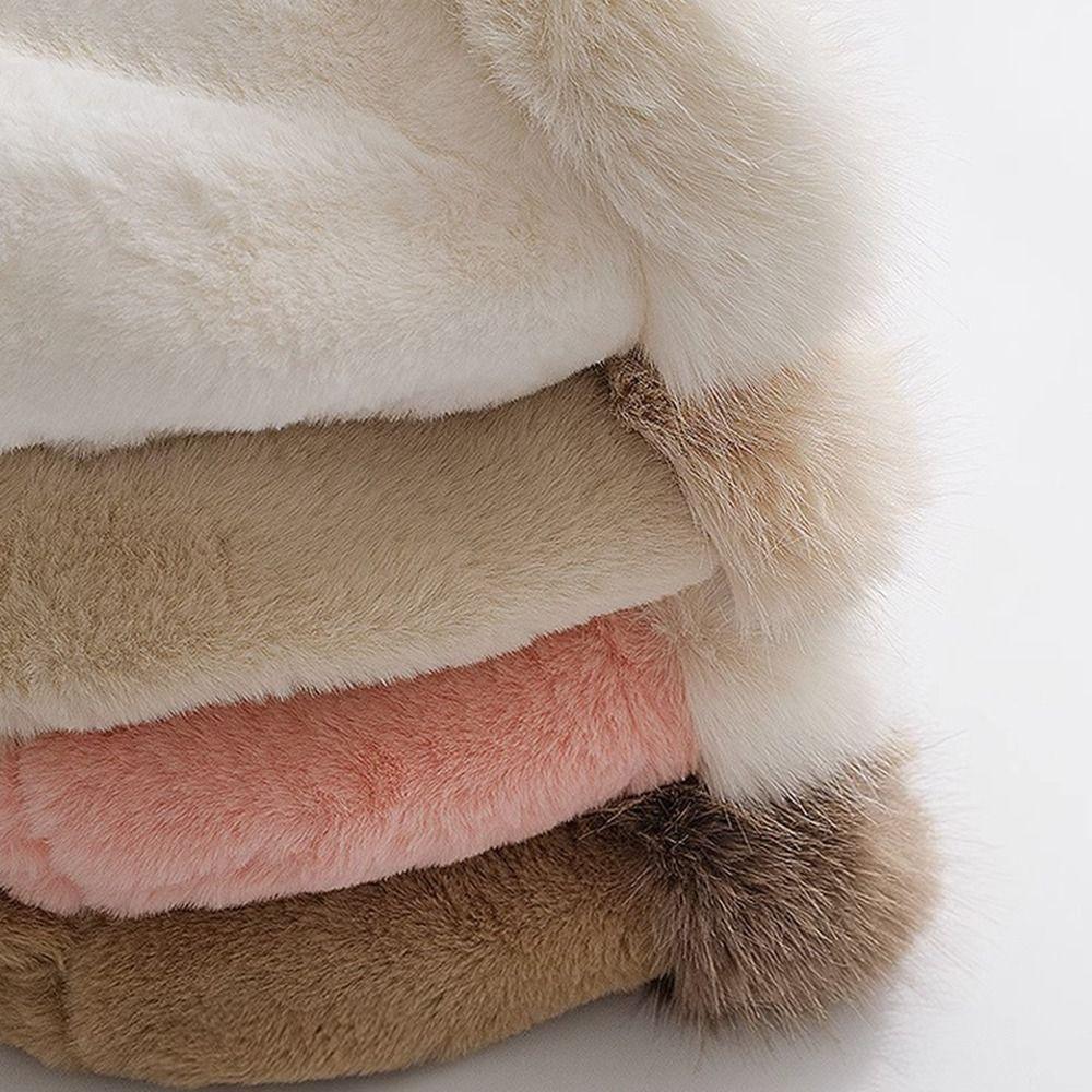 Warm Winter Hat Pompom Fluffy Skull Cap Stylish Bear Ears Hat  for Women