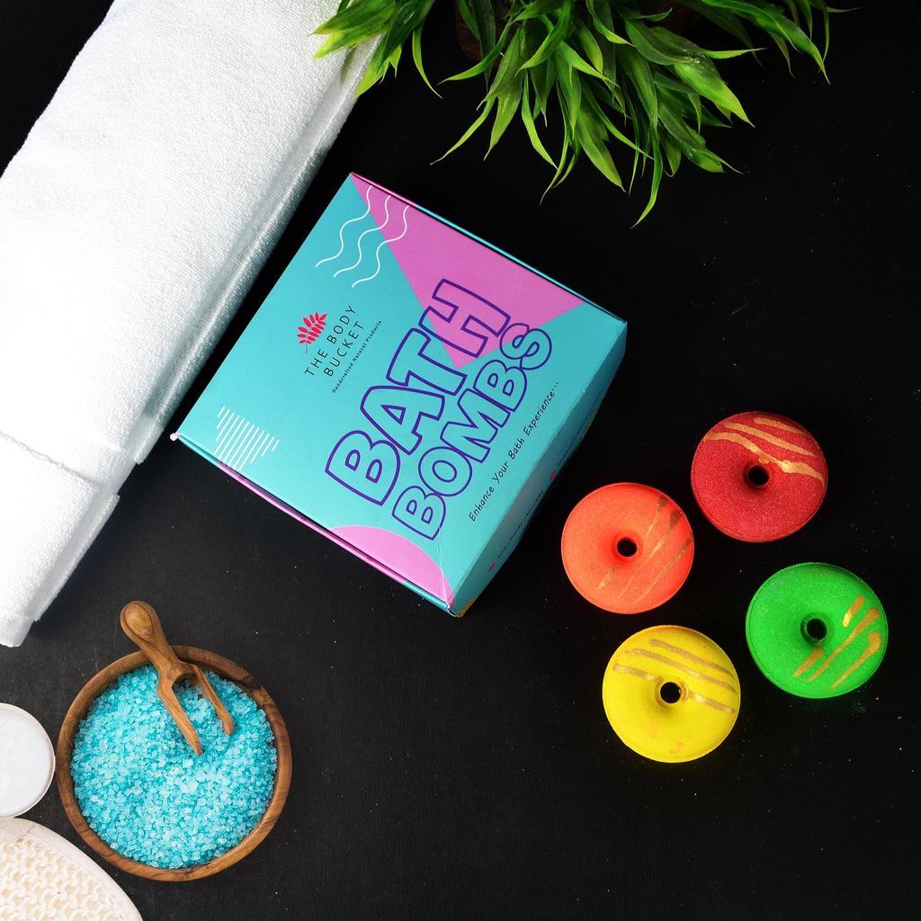 The Body Bucket - Lemon, Orange, Citronella And Raspberry Citrus Donut Bath Bombs - All Natural Handcrafted Aromatic Fragrance - Perfect Bath Gift