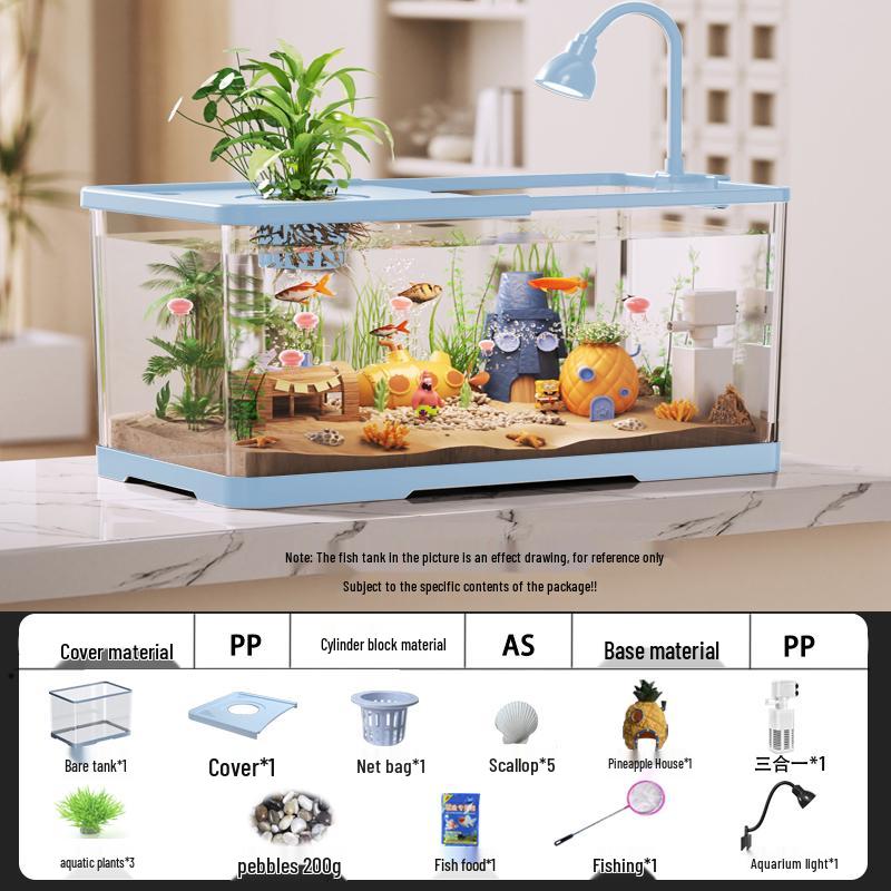 Acvariu compact ecologic 2025 pentru peștișori aurii cu filtrare, oxigenare, capac - Ideal pentru sufragerii mici