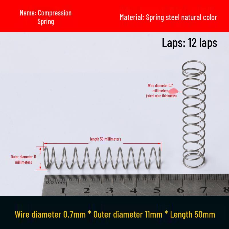 Druckfeder mit Rückstellfunktion aus Federstahl, 0,7 mm Drahtdurchmesser, 8-12 mm Außendurchmesser