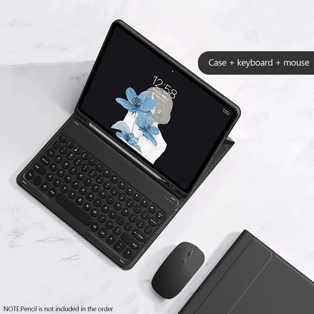 iPad 10.2 & Air 11 Round Cap Bluetooth Keyboard & Protective Case with Pen Slot Stand A16