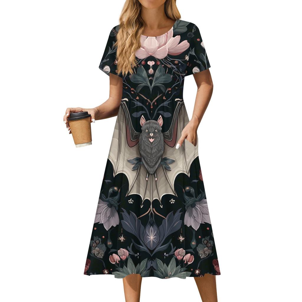 Women's Casual Fashion Halloween Printed Short Sleeve Round Neck Dress