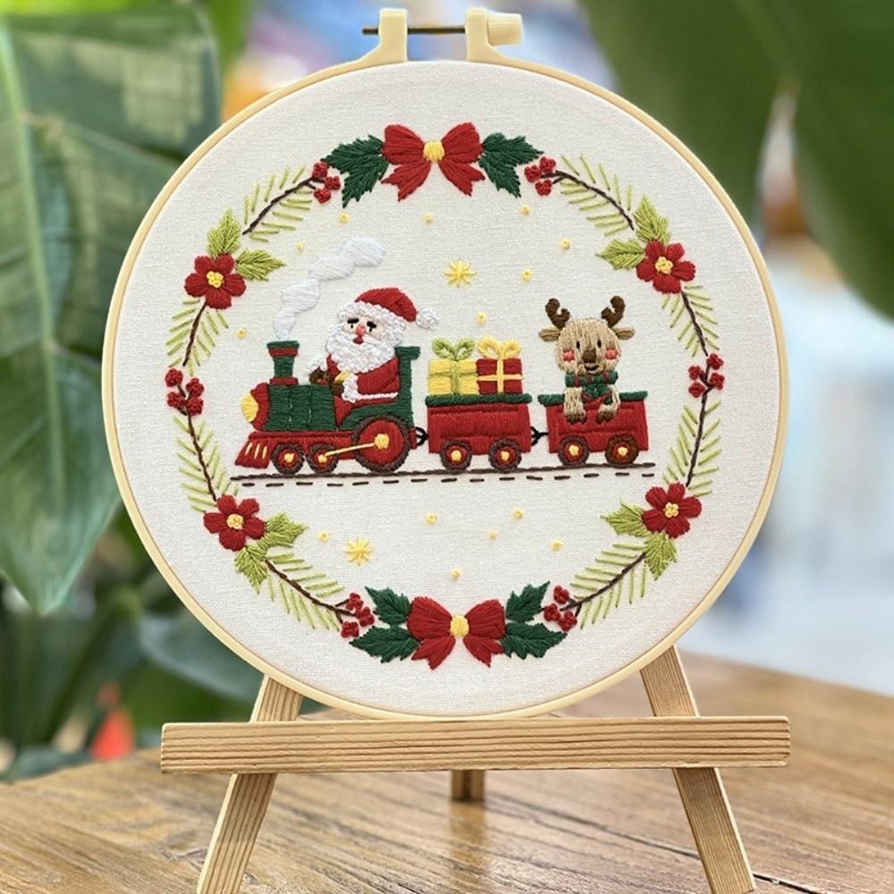 Handmade Christmas Embroidery Kit Snowman Tree Reindeer DIY Embroidery Kit Home Decor Suitable Beginners Cross Stitch Set
