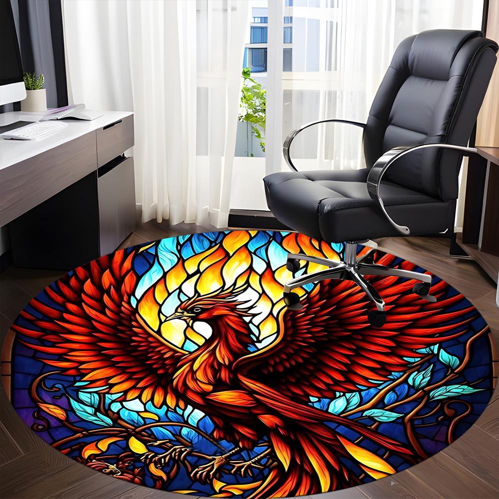 1pc Phoenix StainedGlass Office Round Area Rug, Under Office Chairs Bedroom Living Room Home Decor, Room Deco
