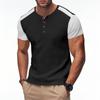 Men's Round Neck Single-Breasted Color-Blocked Casual Sports Short-Sleeve Top