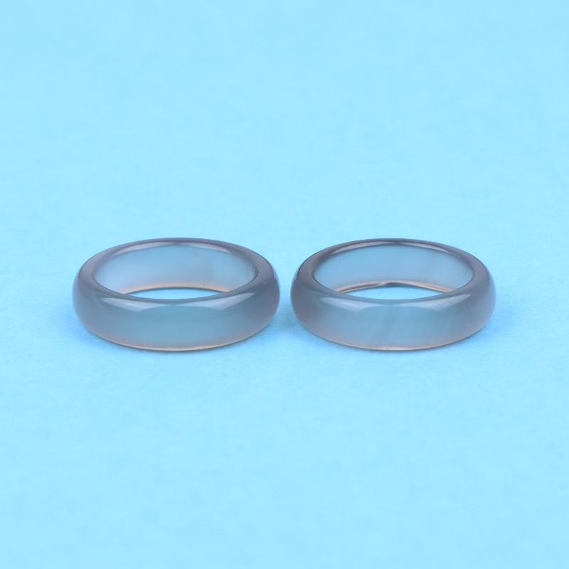 2 PCS New High Quality Jade Icy White Chalcedony Natural Brazilian Agate Ring Band Ring Jade Chalcedony Finger Ring Couple Ring