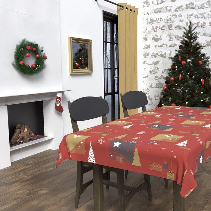 Rectangular Stain-resistant Tablecloth 140x300 Cm SAPIN Red, by Soleil d'Ocre