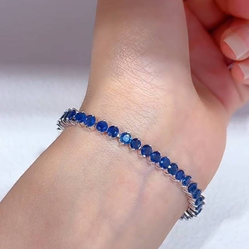 Sace Gems Bransoletki ze srebra próby 925 z 3,5 mm*40 szt. naturalnych szafirów dla kobiet na zaręczyny, przyjęcie koktajlowe, biżuteria fine