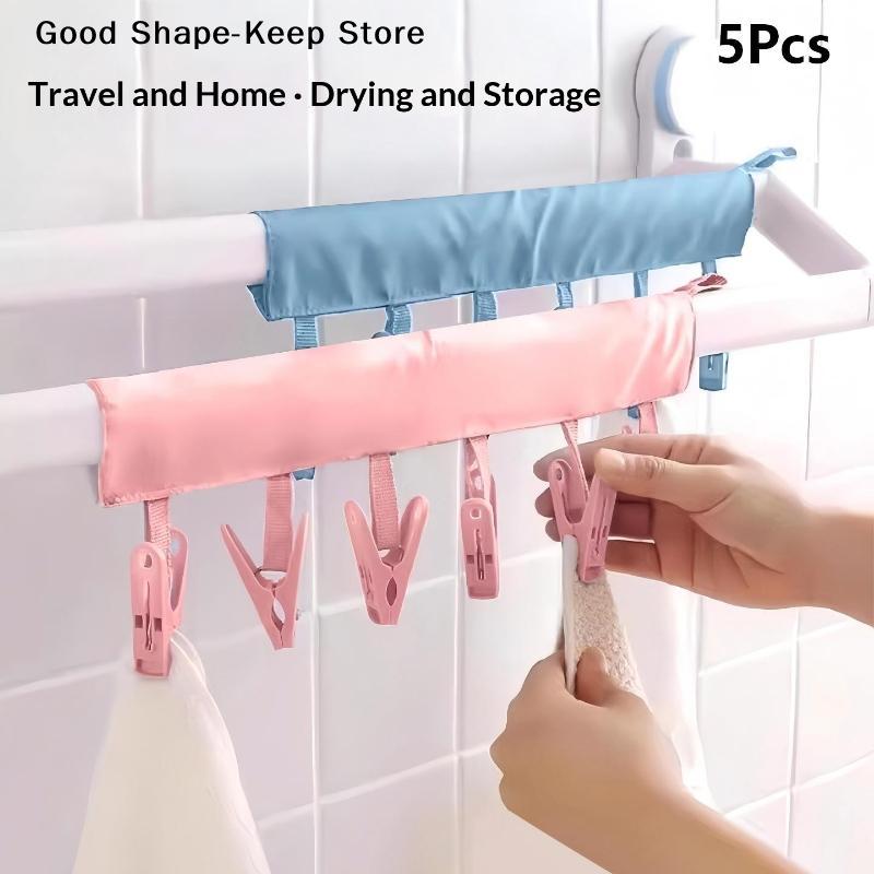 5Pcs Foldable Fabric Hanger Set Portable Multi Clothespin Coat Hanger for Travel Dormitory Quick Drying and Storage Solution
