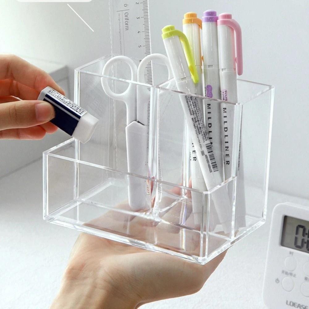 Transparent Pencil Storage Box Simple Stationery Organizer Large Capacity Desk Pen Holder  Desktop