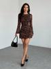 Spring/Autumn Printed Mesh Elegant Leopard Print Long Sleeve Dress