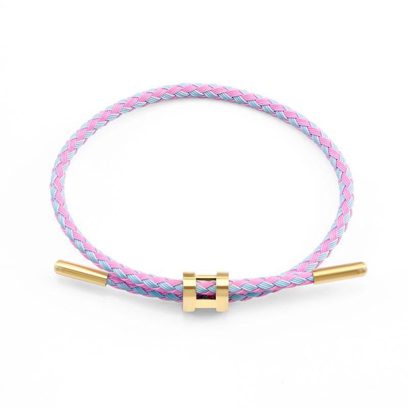 Titanová ocel 3D I-spona Vodotěsný náramek Náramek Nerezová ocel Zlatá barva Rok narození Pletené ocelové lanko Kožená šňůrka Červená šňůrka