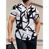 Spring Summer Men Spell Color Short Sleeve Shirt Men Casual 3D Digital Print Simple Style Shirt Tops 100% Polyester