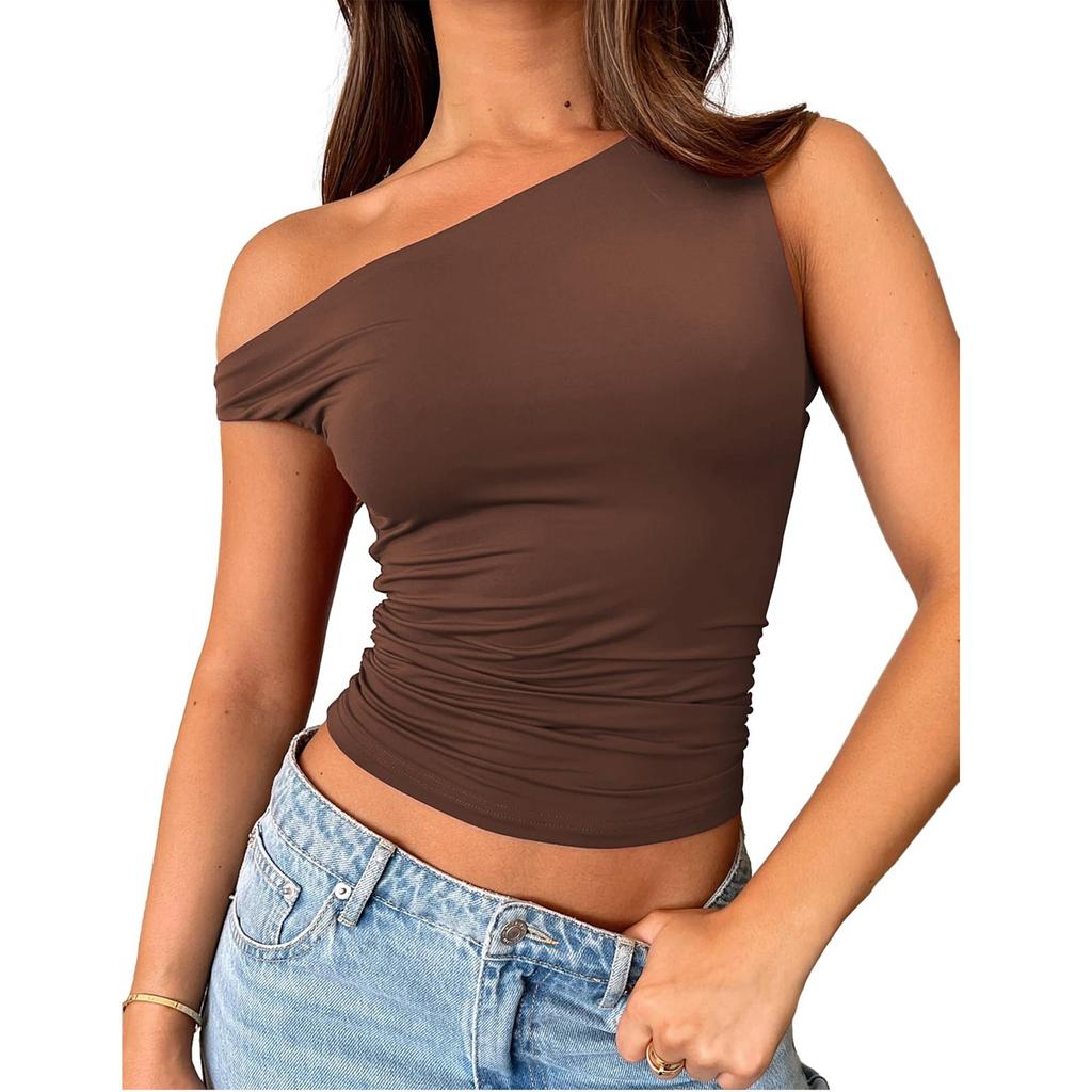 Dámské od ramene Bez rukávů Pevné Sexy Roztomilé tričko Slim Fit Upnuté tričko Crop-Top tílko