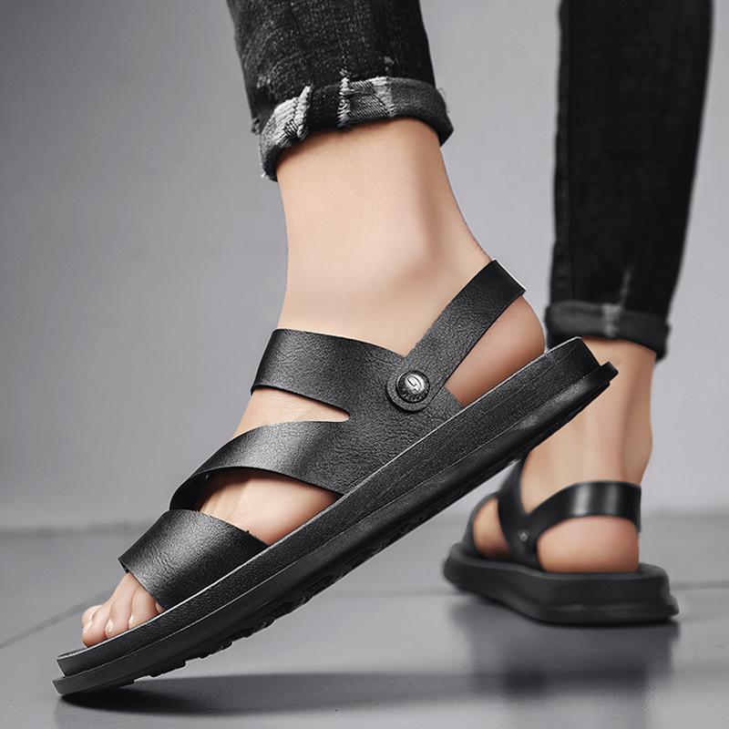 Men Shoe Fashion Men Sandals Comfortable Leather Men Summer Shoes Casual Comfortable Open Toe Sandals Simple Beach Footwear Male