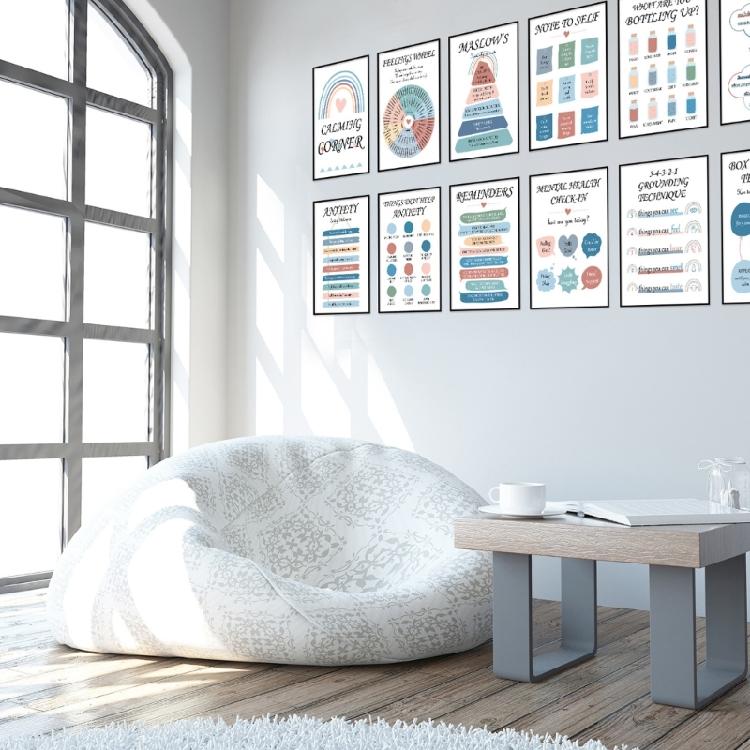 12 Sheets Classroom Calming Corner Posters Mental Health Counseling Posters 10x14Inch For Office School Classroom
