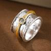 Retro Dual-Tone Copper Ring for Women with Creative Artificial Zirconia Wide-Face Ethnic Style Gift Ring