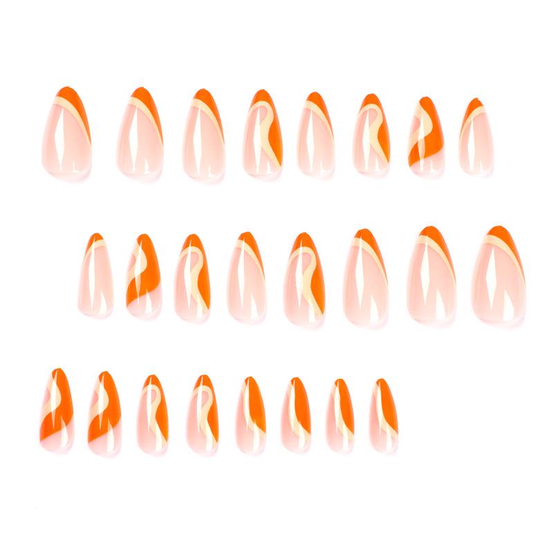Wear Armor, French Simple Nail Piece, Wear Nail Orange Line Nail Art Finished Fake Nail Piece Nails