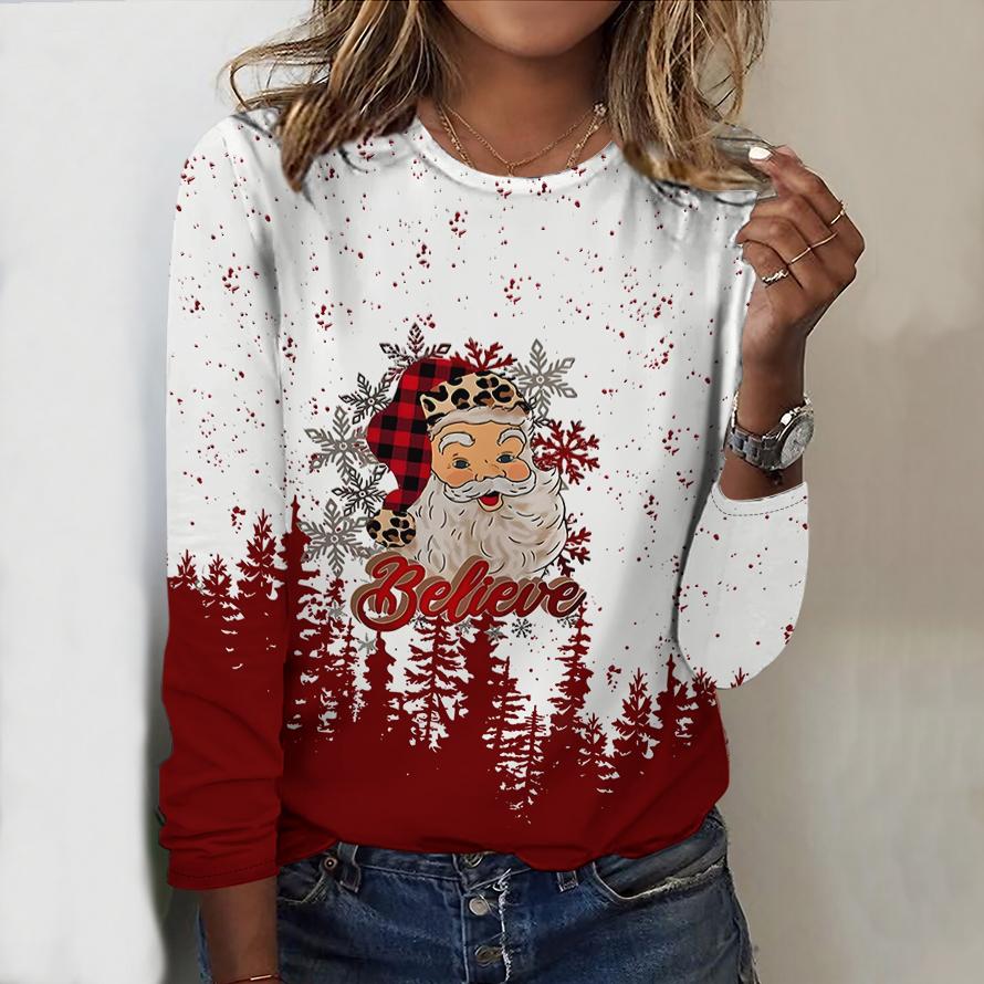 2025 Autumn & Winter Women's New Casual Crew Neck Long Sleeve Top 3D Christmas Pattern Ideal Halloween Christmas Gift