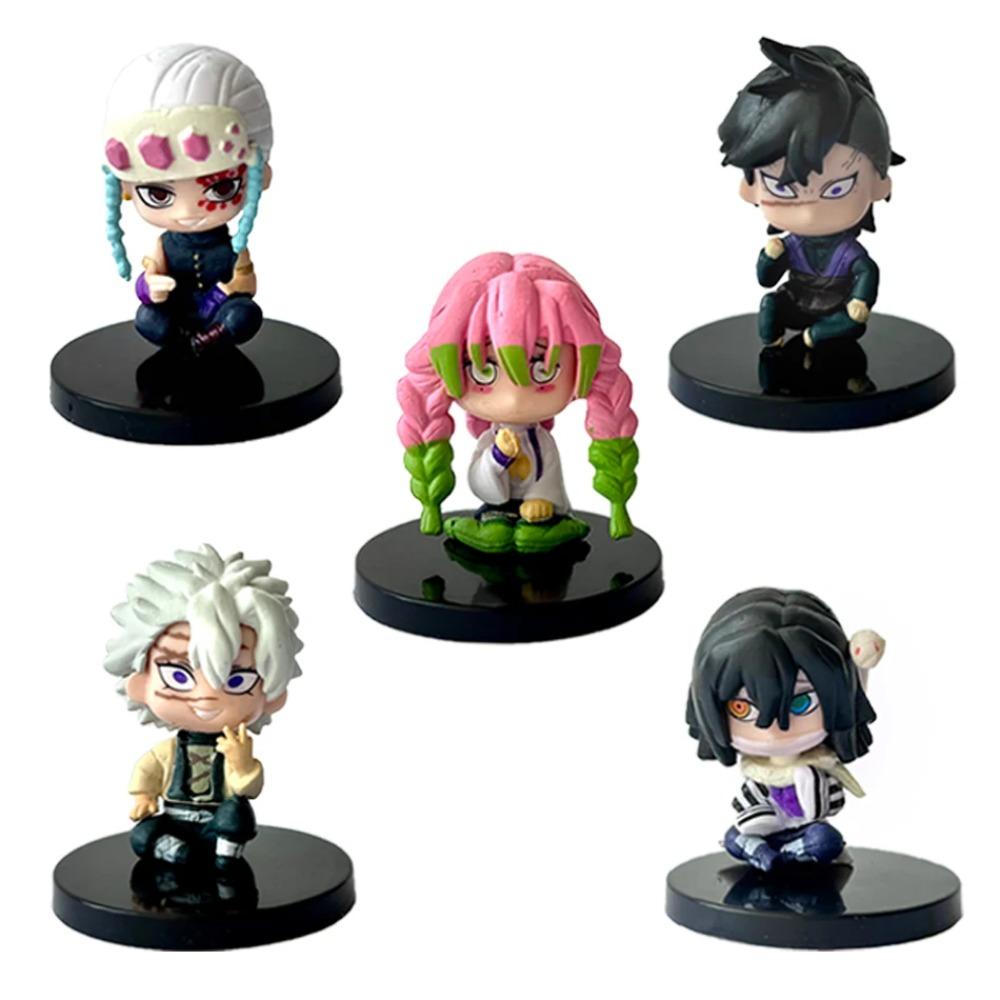 5-15pcs Q Version Demon Slayer Sitting Ghost Doll Tanjiro Nidouzi Inosuke Zenizu Toy Figural PVC Model Gift
