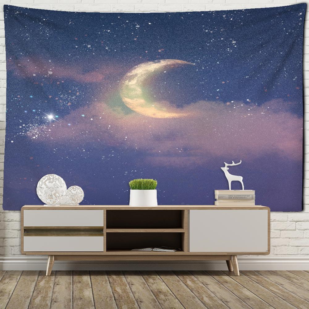 Purple Starry Moon Tapestry Wall Hanging Kawayi Art Bohemian Psychedelic Girl Room Dormitory Home Decor