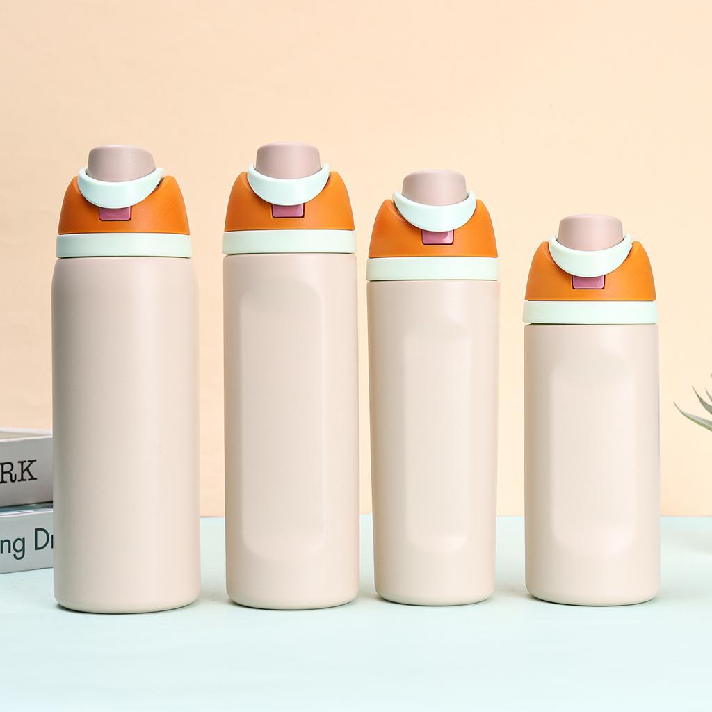 304 stainless steel water bottle - Large capacity portable bouncing insulated cup - Handheld double drinking straw cup