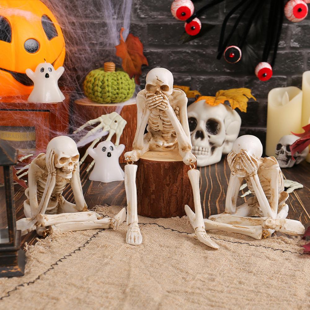 Halloween Statues See Speak Hear No Evil Skeleton Figurine Realistic Skull Decorations Skull Statues Halloween Gothic Home Decor