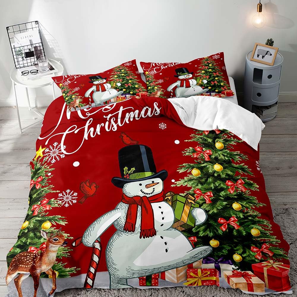 Merry Christmas Duvet Cover Set Red Bow Pattern Comforter Covers And Pillow Shams Buff Color Bedding Sets Twin Size Xmas Decor