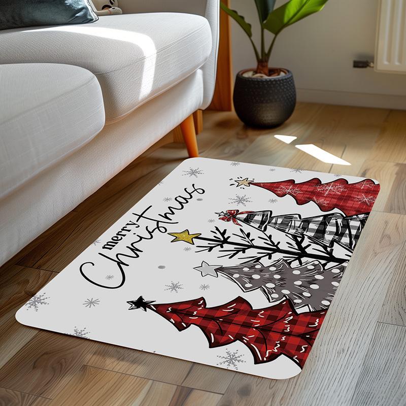Christmas Themed Diatomite Bath Mat Non-Slip Absorbent Floor Mat for Home Entryway Bathroom Festive Decor