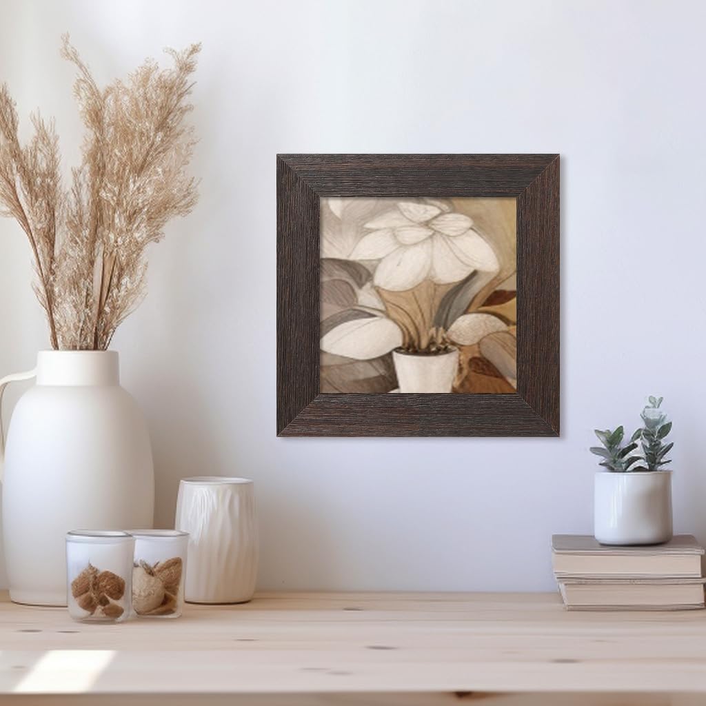 Picture Frame, Handmade Wood Rustic Brown Photo Frame, High Definition Semi-tempered Glass Wall or Tabletop Display (Black,11cm)