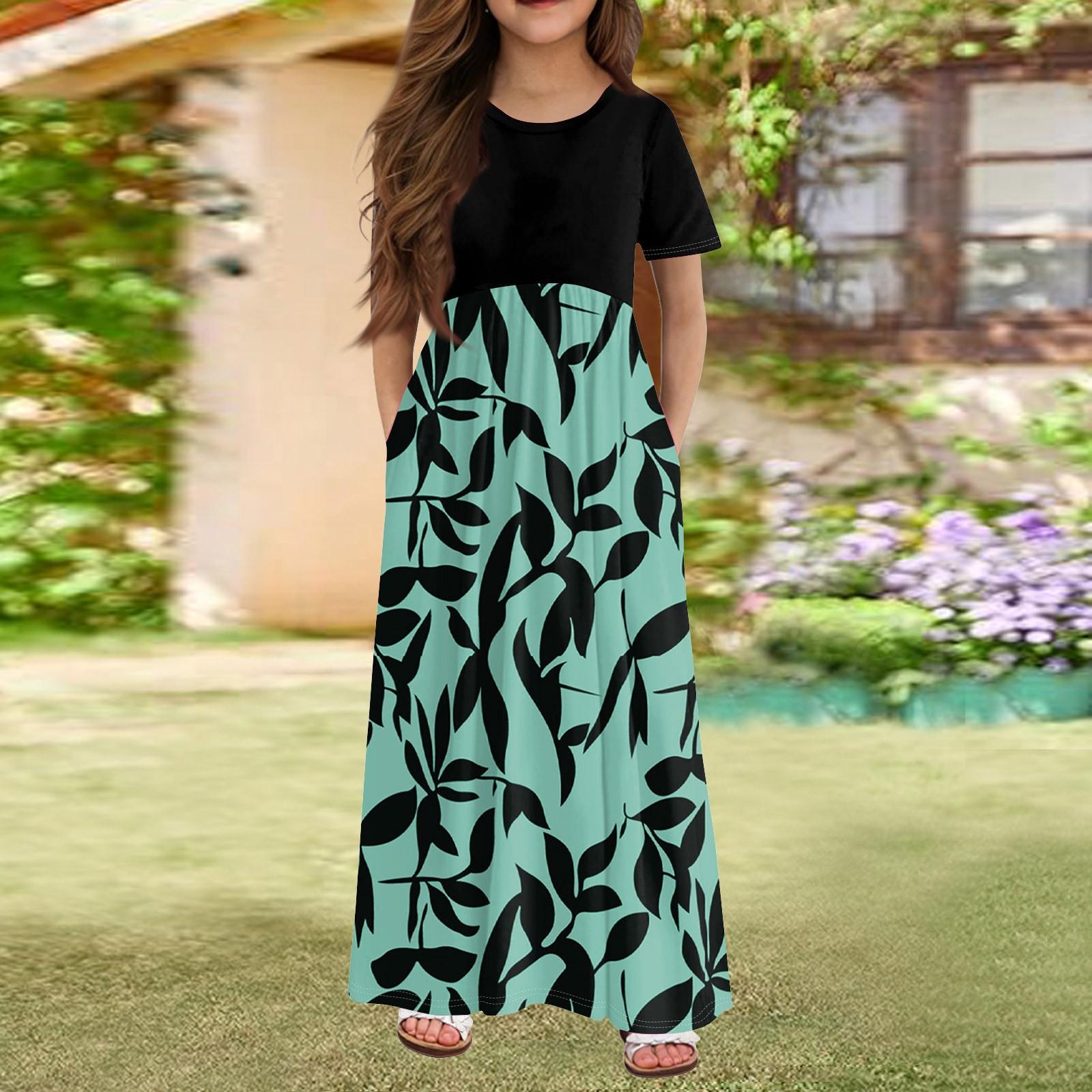 

Girls Long Summer Dress - Short Sleeve Pocket Maxi Dress For 4-14Y 160