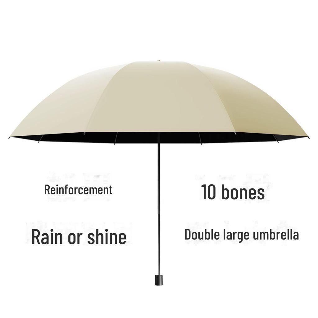 Twelve-Bone Folding Sunshade Umbrella - Large, Black, Logo-Printed for Sun and Rain Protection